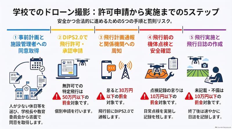 学校でのドローン撮影5ステップ