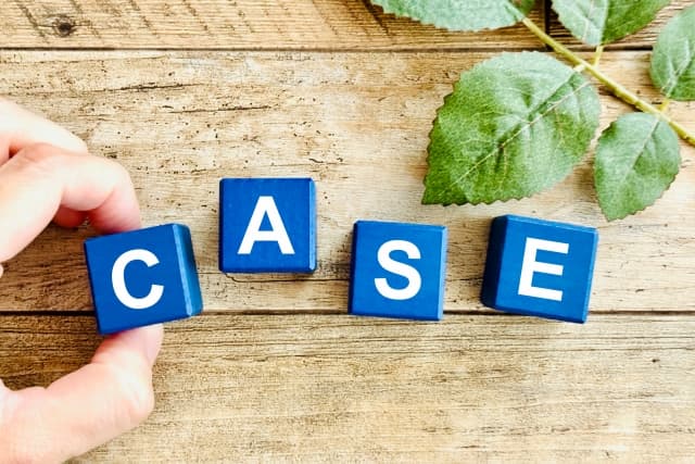 「CASE」と印字された木のブロック