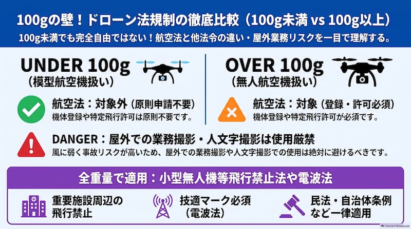 ドローン100g基準の法規制比較