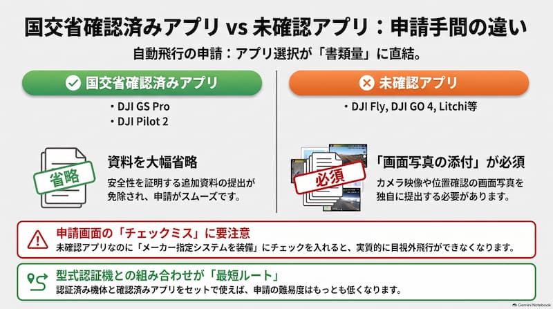 ドローンアプリ別の申請手間比較