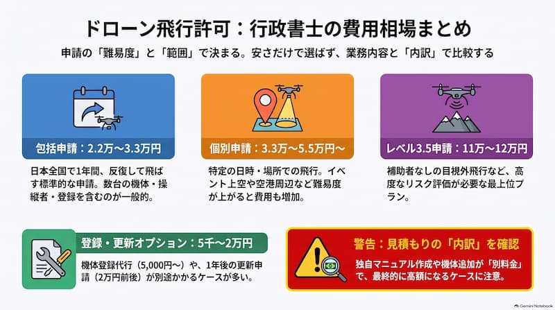 ドローン飛行許可_行政書士_費用相場の図解