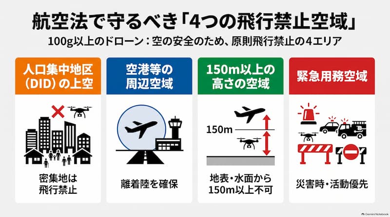 ドローンの4つの飛行禁止空域