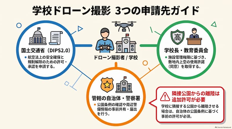 学校ドローン撮影_3つの申請先ガイド