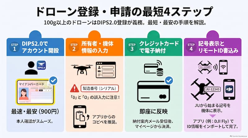 ドローン登録の最短4ステップ
